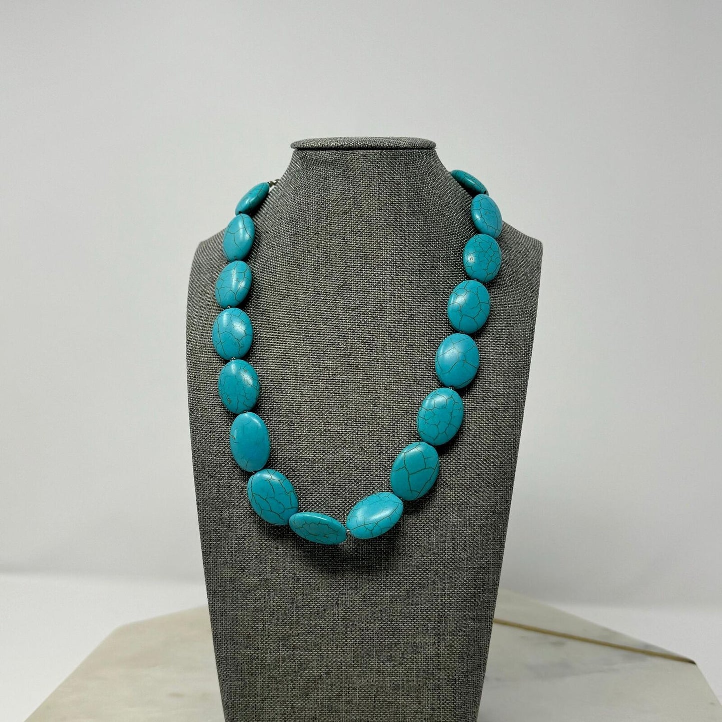 Turquoise Necklace Statement Large Faux Stone Beaded Boho Statement 18”