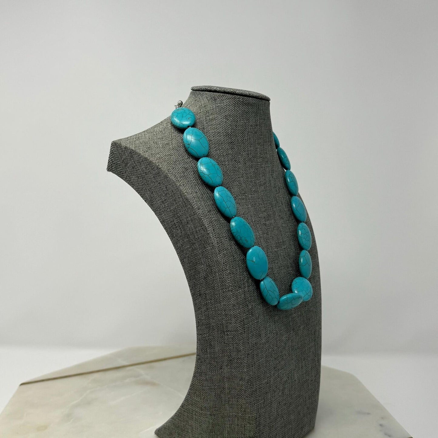 Turquoise Necklace Statement Large Faux Stone Beaded Boho Statement 18”