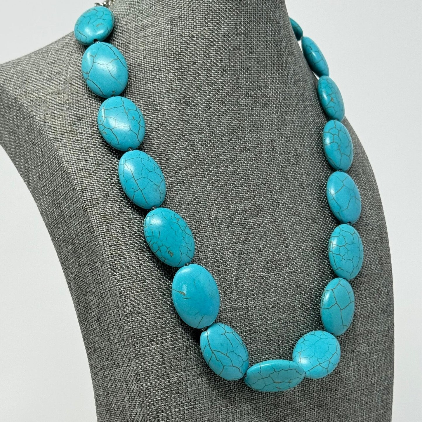 Turquoise Necklace Statement Large Faux Stone Beaded Boho Statement 18”