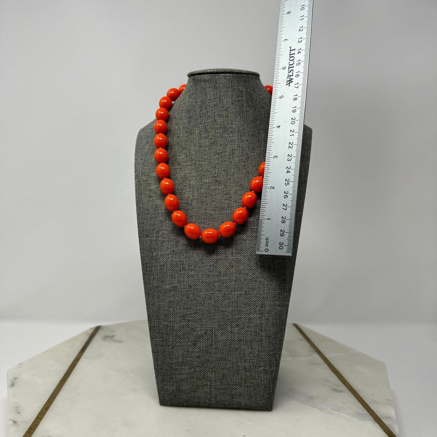 Orange Bib Necklace Large Round Vibrant Uniform Glossy Beads Bold Modern 16”