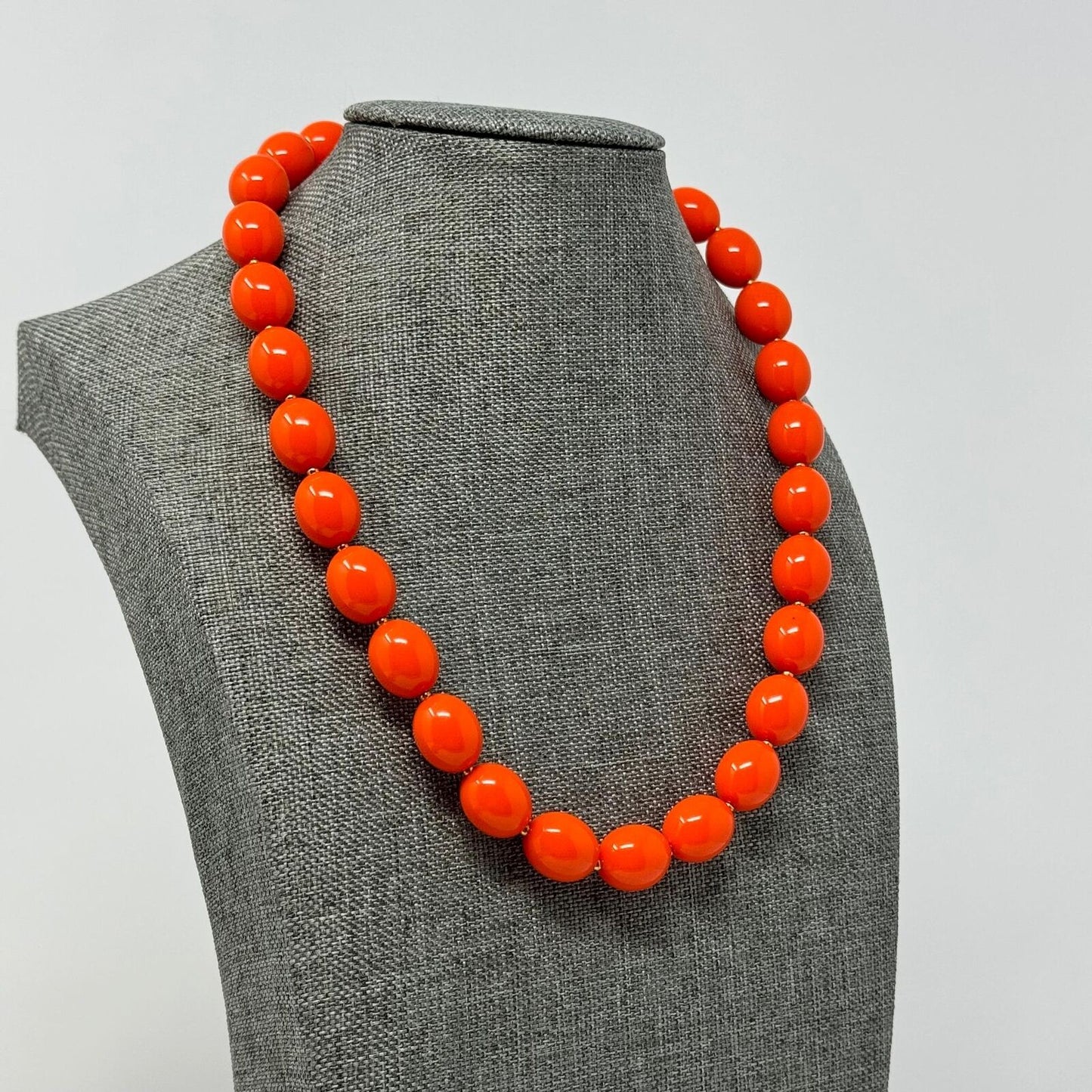 Orange Bib Necklace Large Round Vibrant Uniform Glossy Beads Bold Modern 16”
