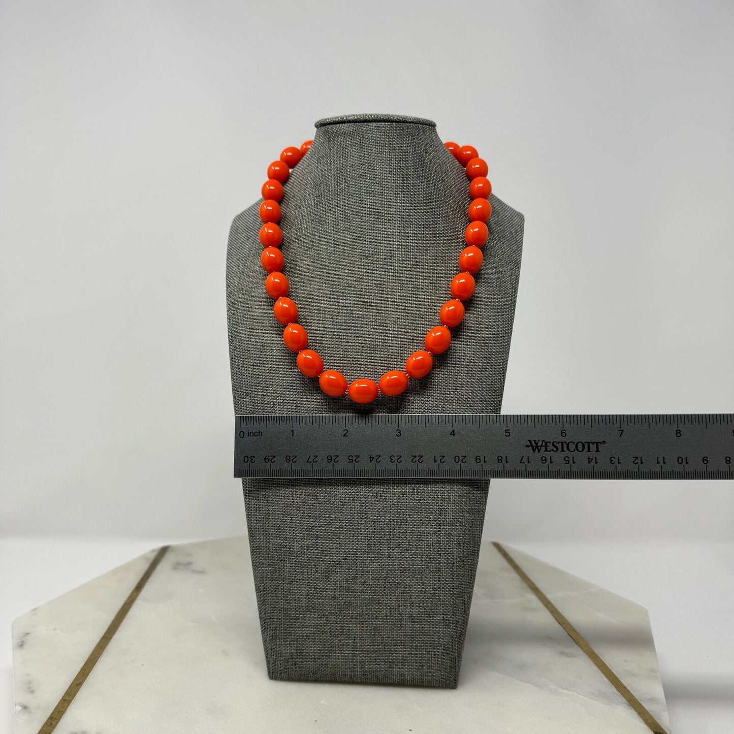 Orange Bib Necklace Large Round Vibrant Uniform Glossy Beads Bold Modern 16”