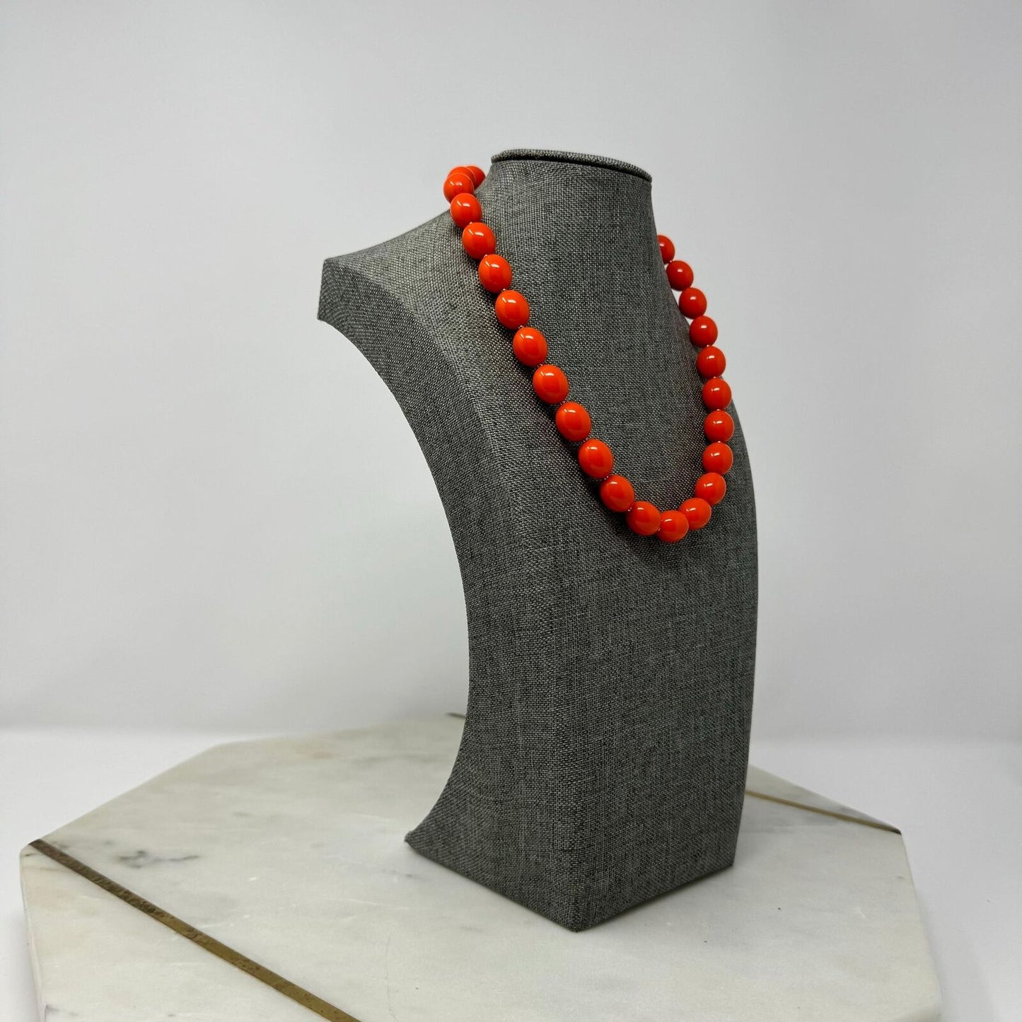 Orange Bib Necklace Large Round Vibrant Uniform Glossy Beads Bold Modern 16”
