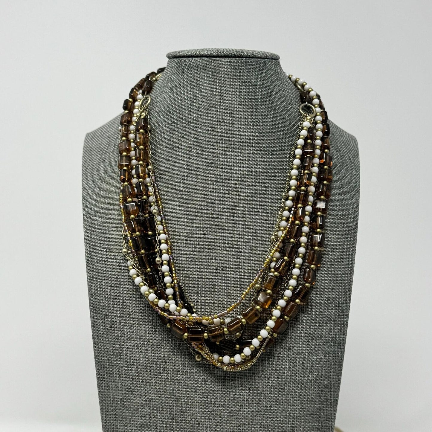 Premier Designs Multi-Layer Beaded Necklace Textured Sophisticated Earthy Tones 27”