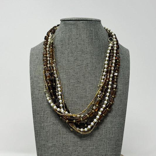 Premier Designs Multi-Layer Beaded Necklace Textured Sophisticated Earthy Tones 27”