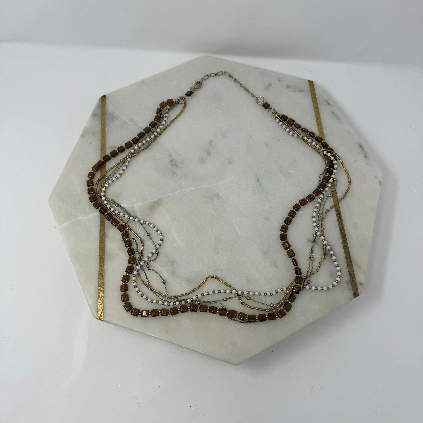 Premier Designs Multi-Layer Beaded Necklace Textured Sophisticated Earthy Tones 27”