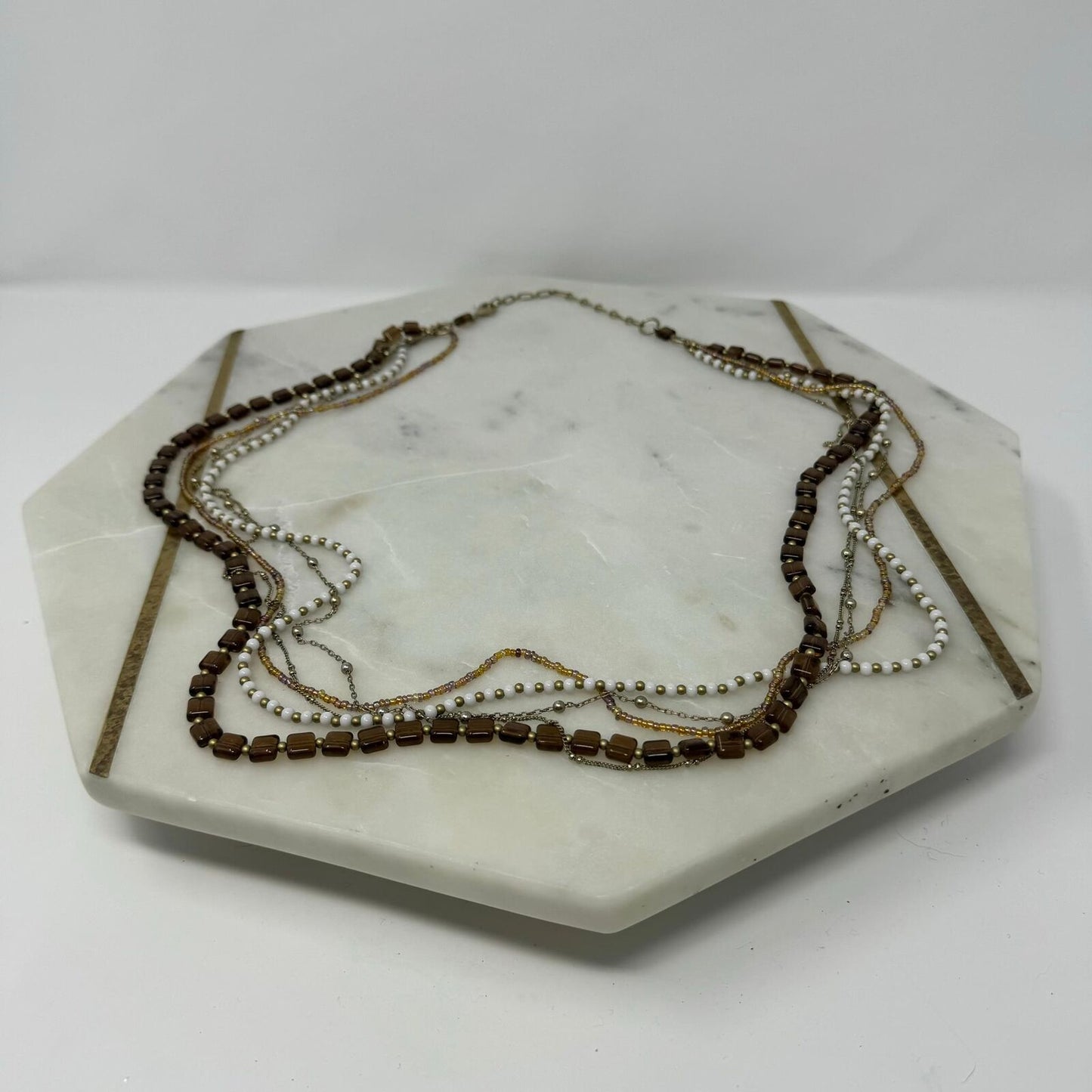 Premier Designs Multi-Layer Beaded Necklace Textured Sophisticated Earthy Tones 27”