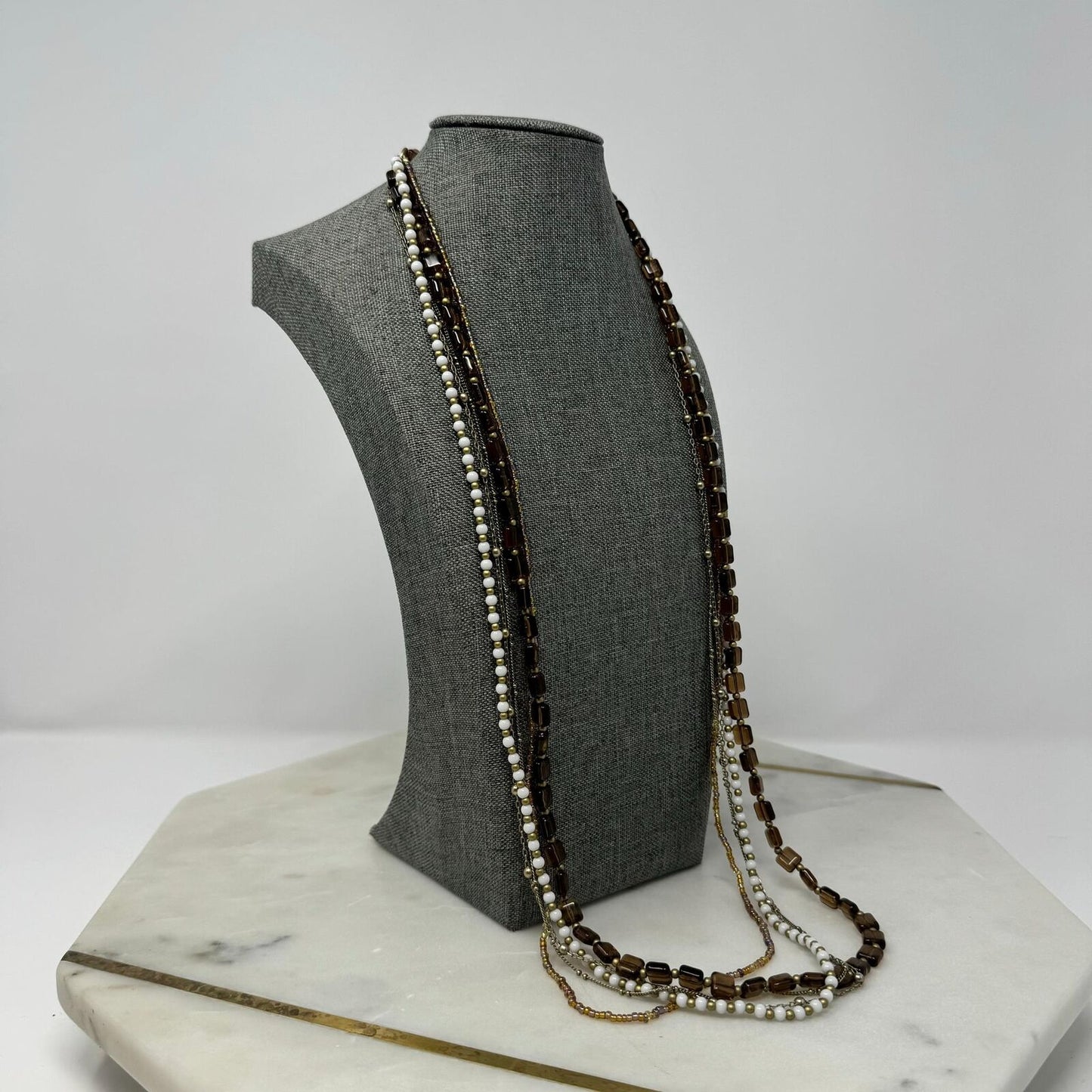 Premier Designs Multi-Layer Beaded Necklace Textured Sophisticated Earthy Tones 27”