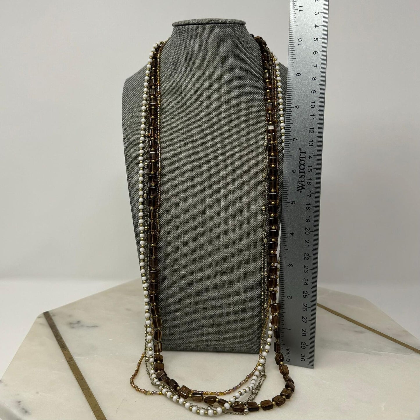 Premier Designs Multi-Layer Beaded Necklace Textured Sophisticated Earthy Tones 27”