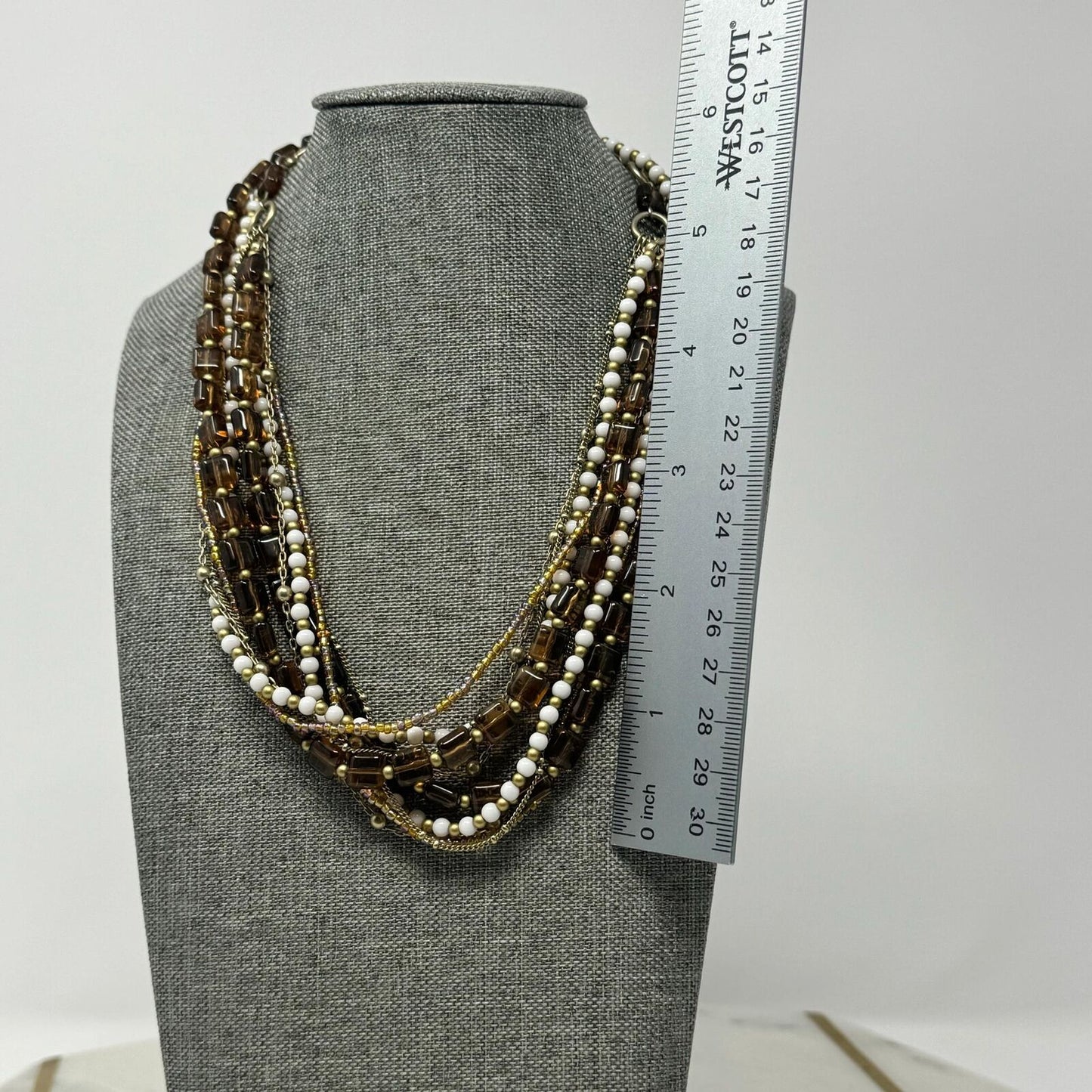 Premier Designs Multi-Layer Beaded Necklace Textured Sophisticated Earthy Tones 27”