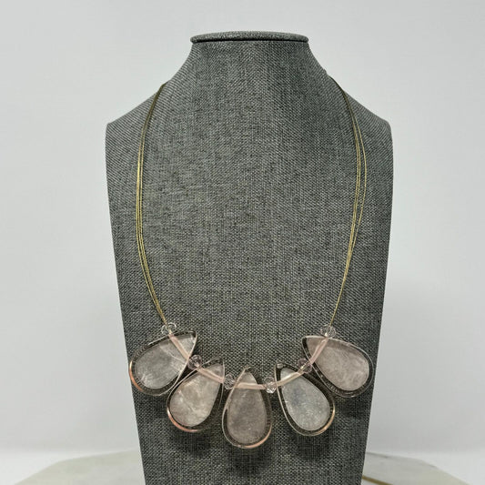 Pink Teardrop Statement Necklace Gold Wire Elegant Minimal Delicate Chic 18”