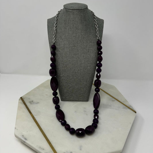 Purple Beaded Fashion Necklace Faceted Sparkle Accent Beads Chain Elegant Chic