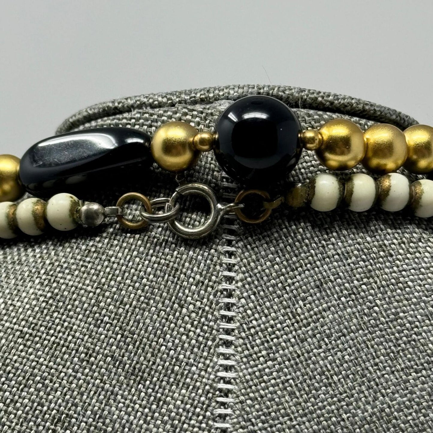 Black & Gold Beaded Statement Necklace Elegant Minimal Timeless Chic Glass 32”