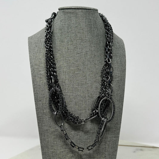 Premier Designs Black Layered Chain Statement Necklace Bold Edgy Sleek Modern 40”