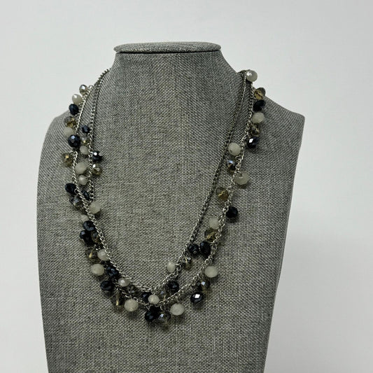 Loft Beaded Chain Necklace Shimmer Sparkle Black White Elegant Accent Chic 32”