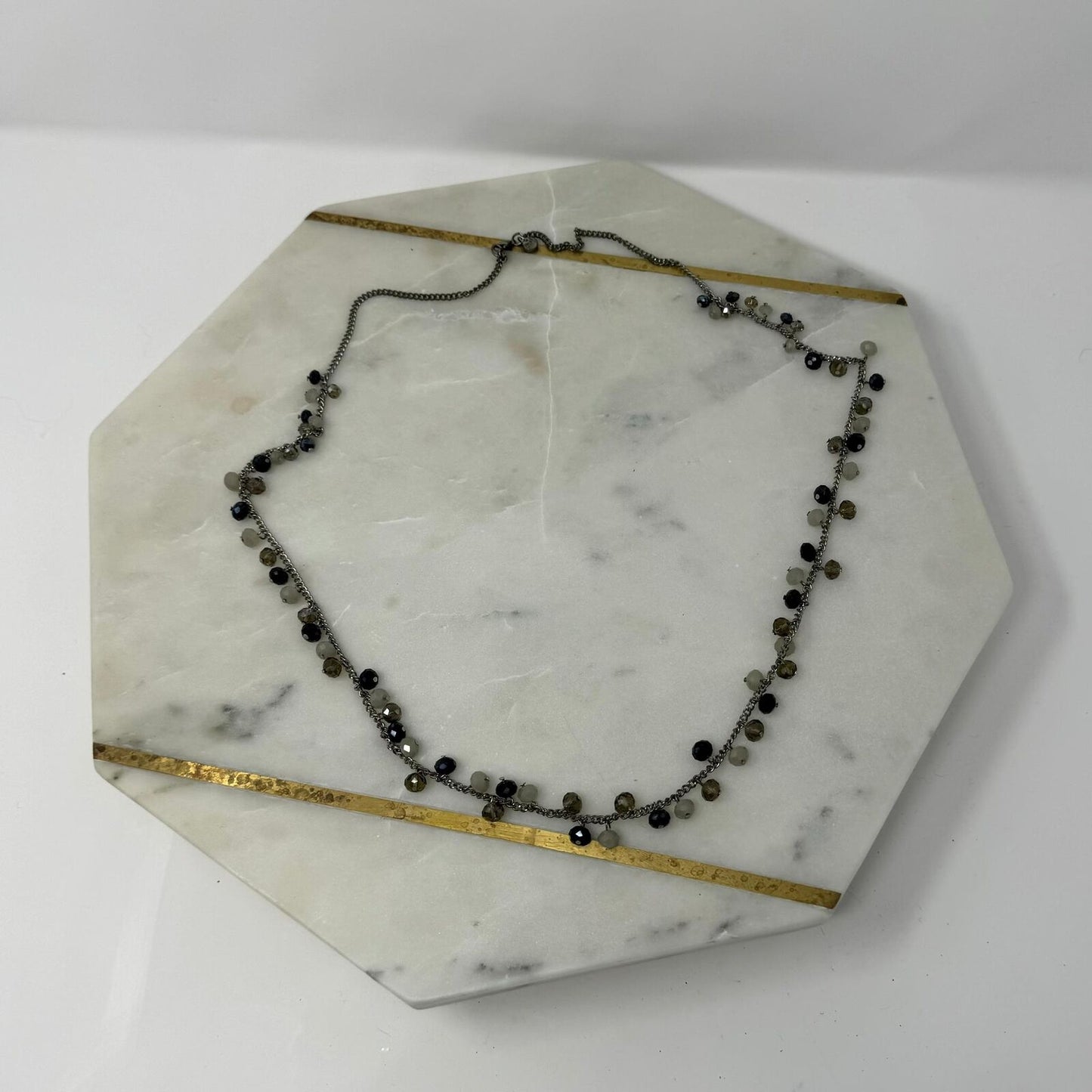 Loft Beaded Chain Necklace Shimmer Sparkle Black White Elegant Accent Chic 32”