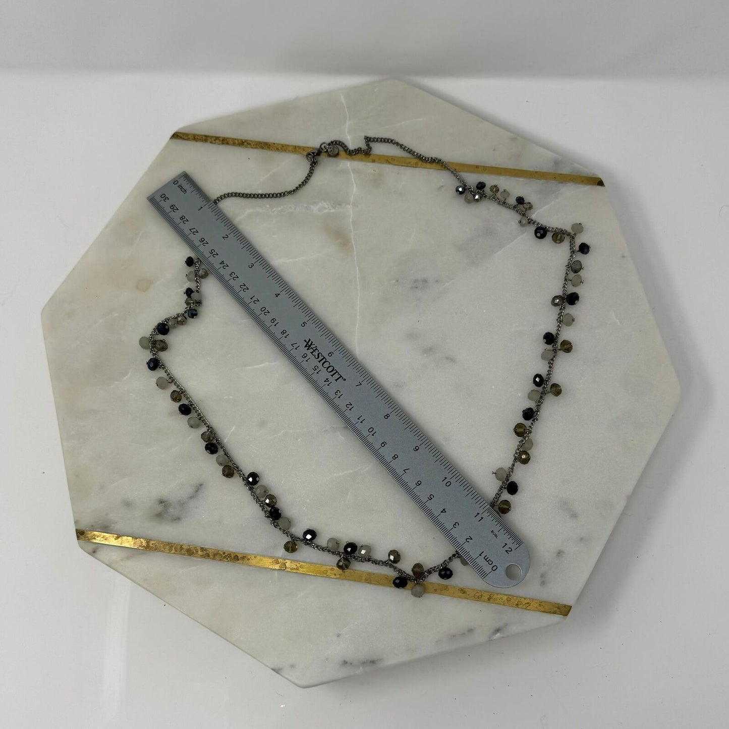 Loft Beaded Chain Necklace Shimmer Sparkle Black White Elegant Accent Chic 32”