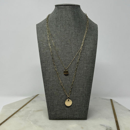 Gold Chain Layered Necklace Minimal Simple Shiny Elegant Sleek Round Pendant