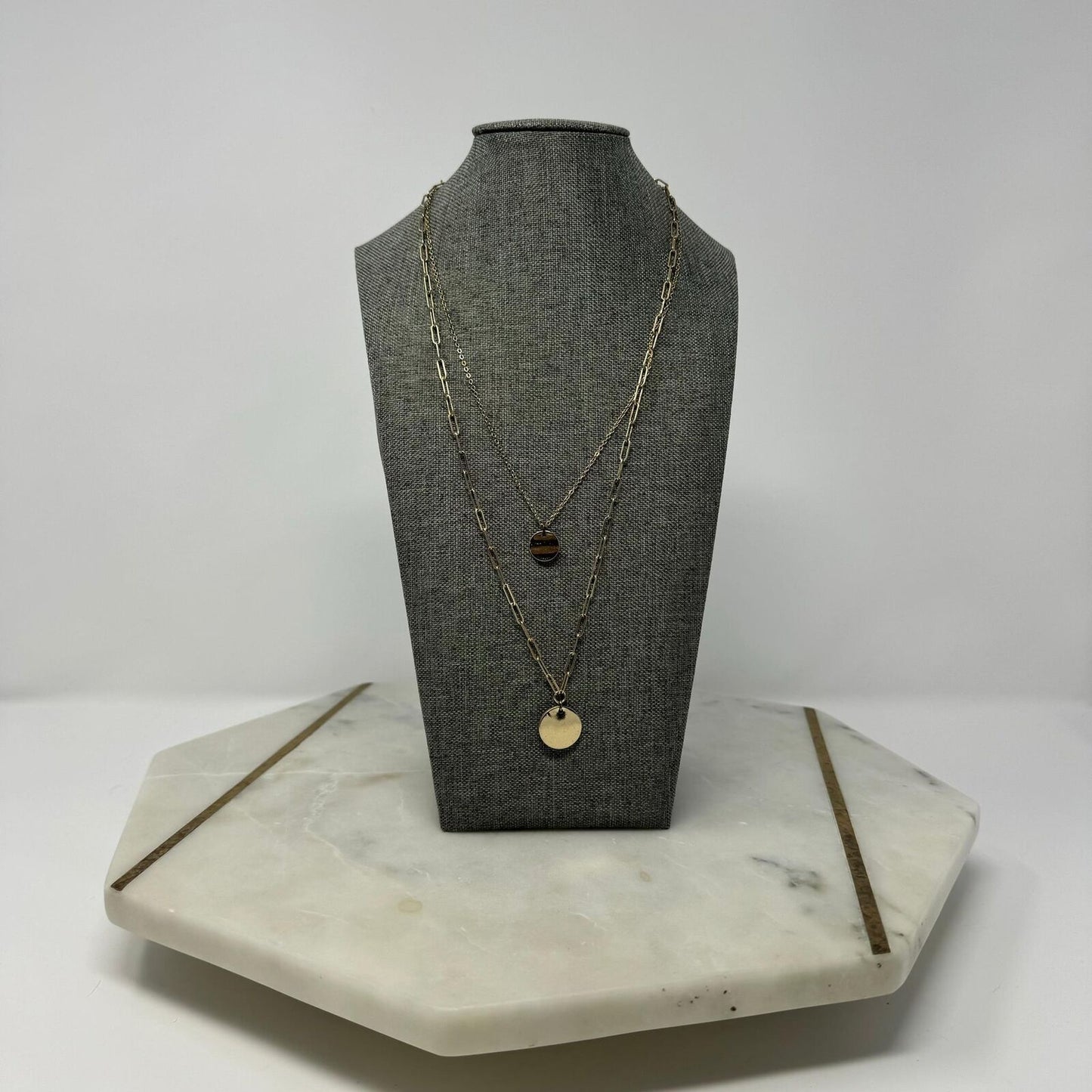 Gold Chain Layered Necklace Minimal Simple Shiny Elegant Sleek Round Pendant
