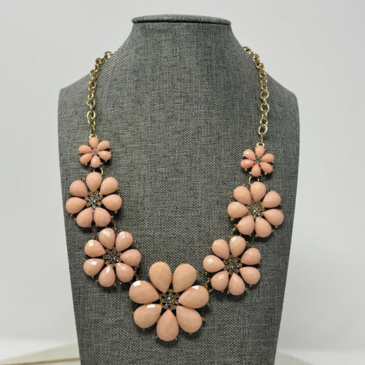Pink Flower Statement Necklace Faceted Petal Rhinestone Elegant 16”
