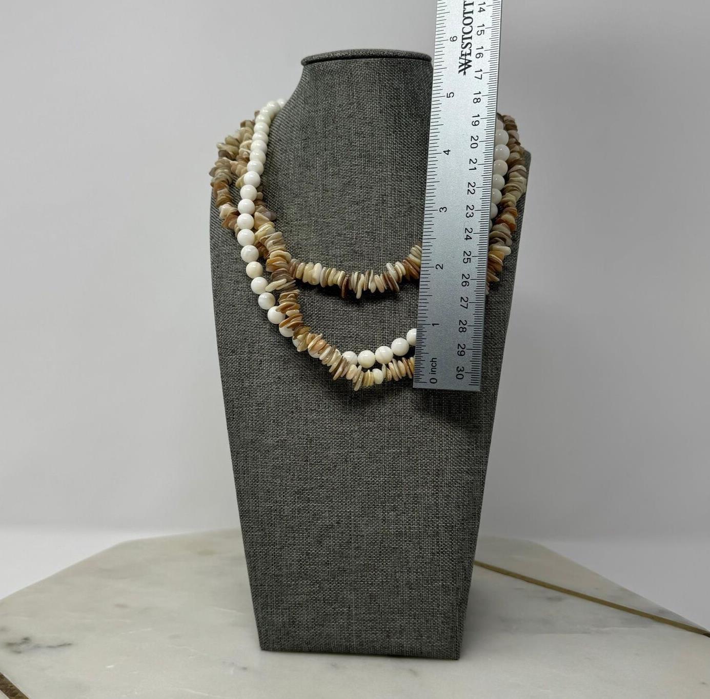 Multi-Layer Natural Shell Statement Necklace Glass Bead Accent Beach Boho Chic