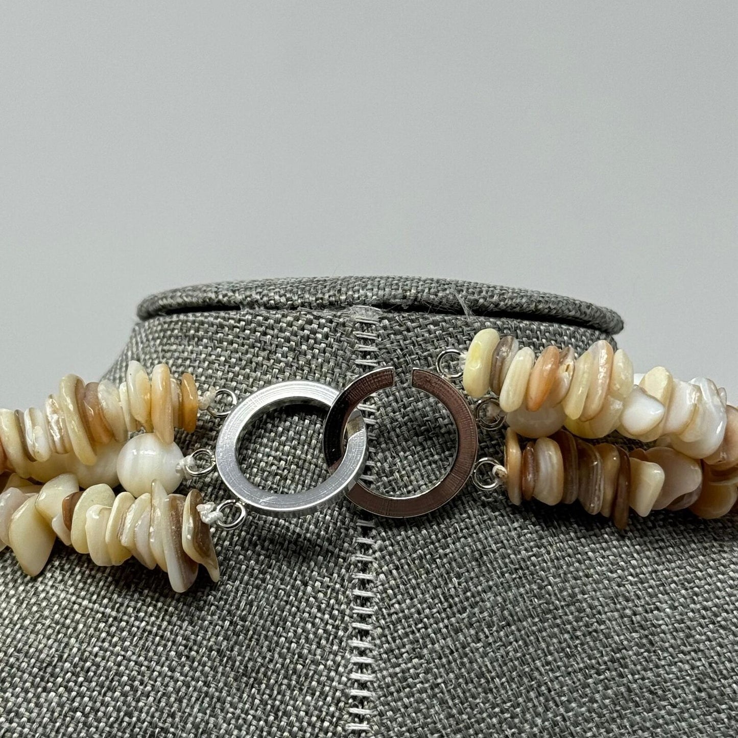 Multi-Layer Natural Shell Statement Necklace Glass Bead Accent Beach Boho Chic