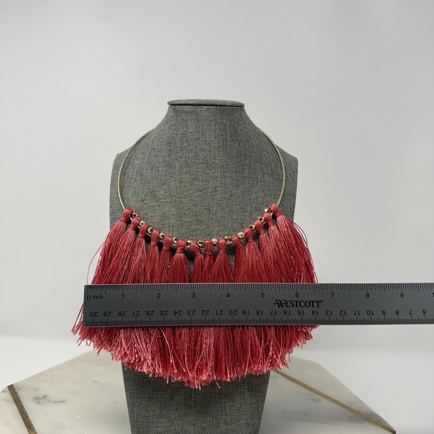 Natasha Coral Fringe Statement Necklace Gold Collar Bold Pink Sleek Boho 18”