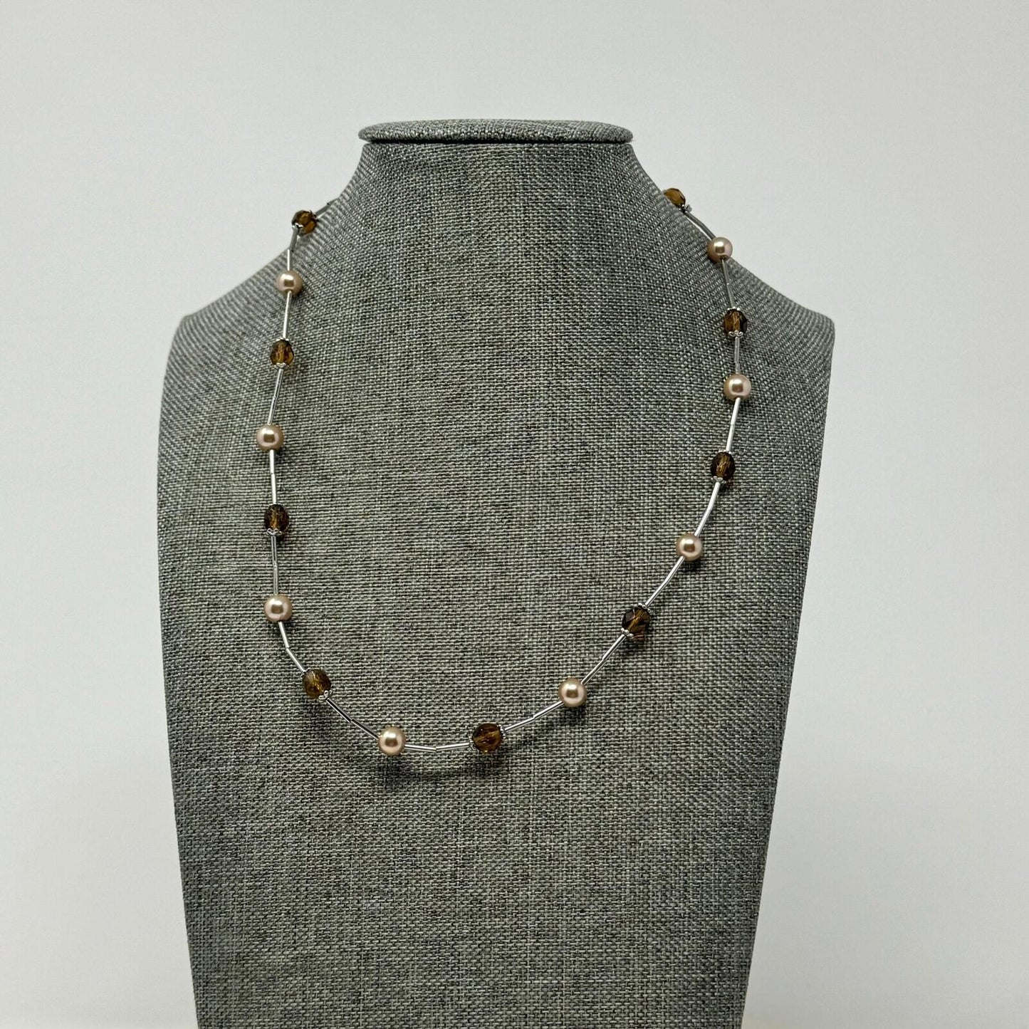 Lia Sophia Silver Pearl Necklace Station Pearl Beaded Accent Simple Sleek Chic