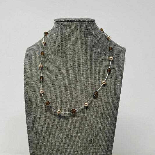 Lia Sophia Silver Pearl Necklace Station Pearl Beaded Accent Simple Sleek Chic