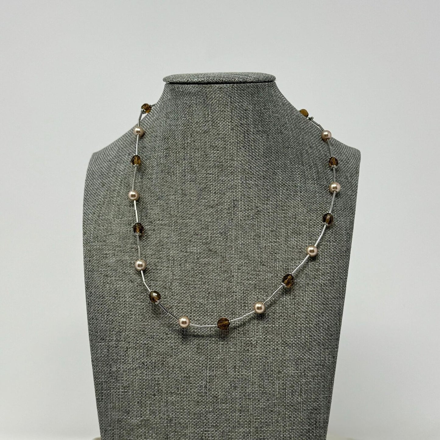 Lia Sophia Silver Pearl Necklace Station Pearl Beaded Accent Simple Sleek Chic