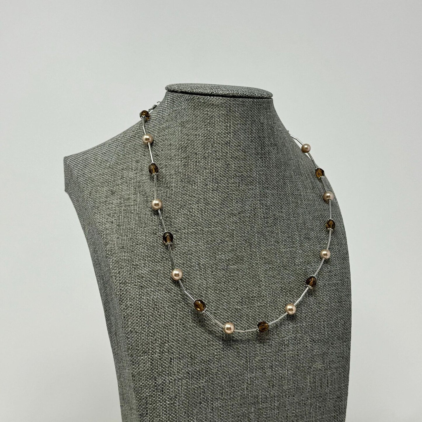 Lia Sophia Silver Pearl Necklace Station Pearl Beaded Accent Simple Sleek Chic
