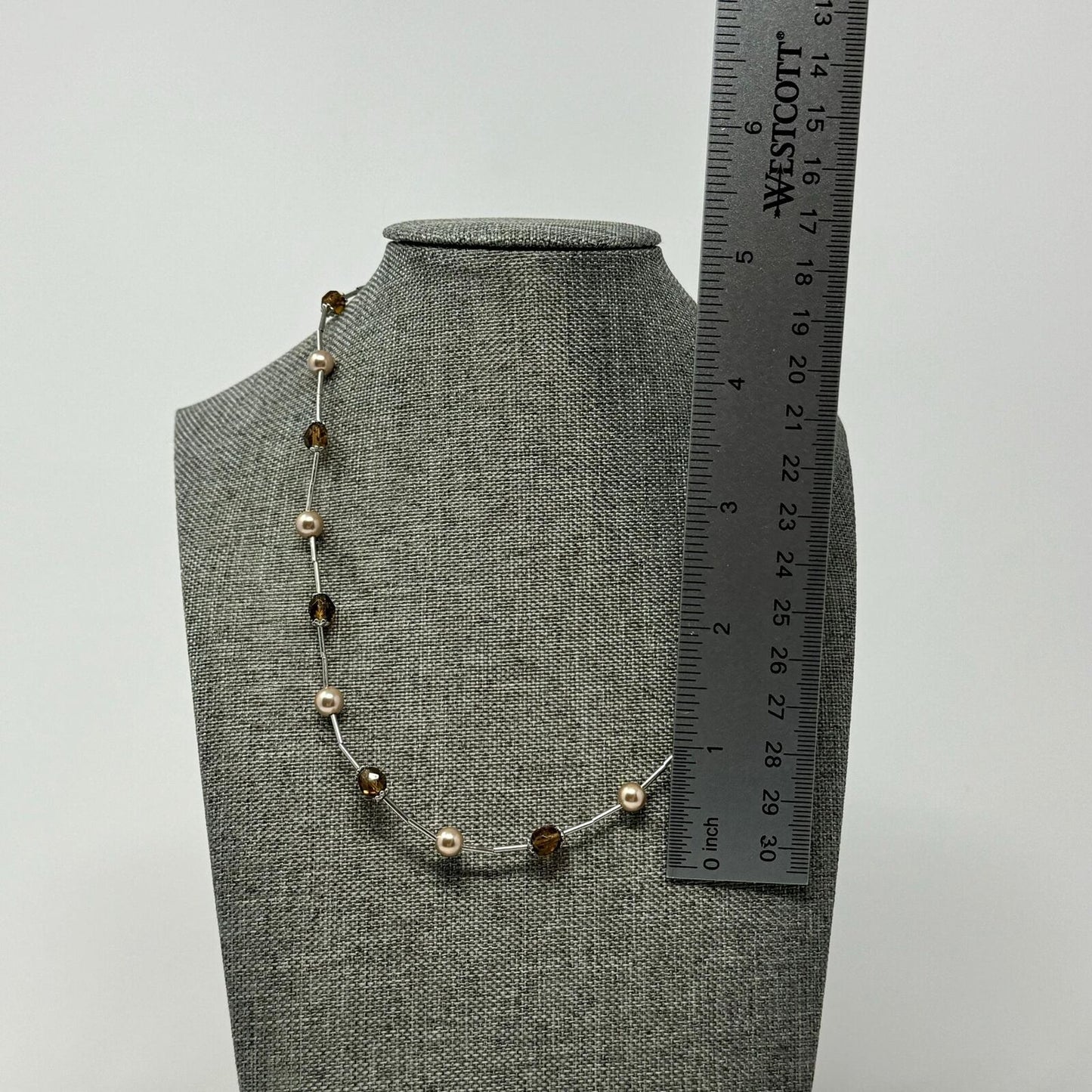 Lia Sophia Silver Pearl Necklace Station Pearl Beaded Accent Simple Sleek Chic