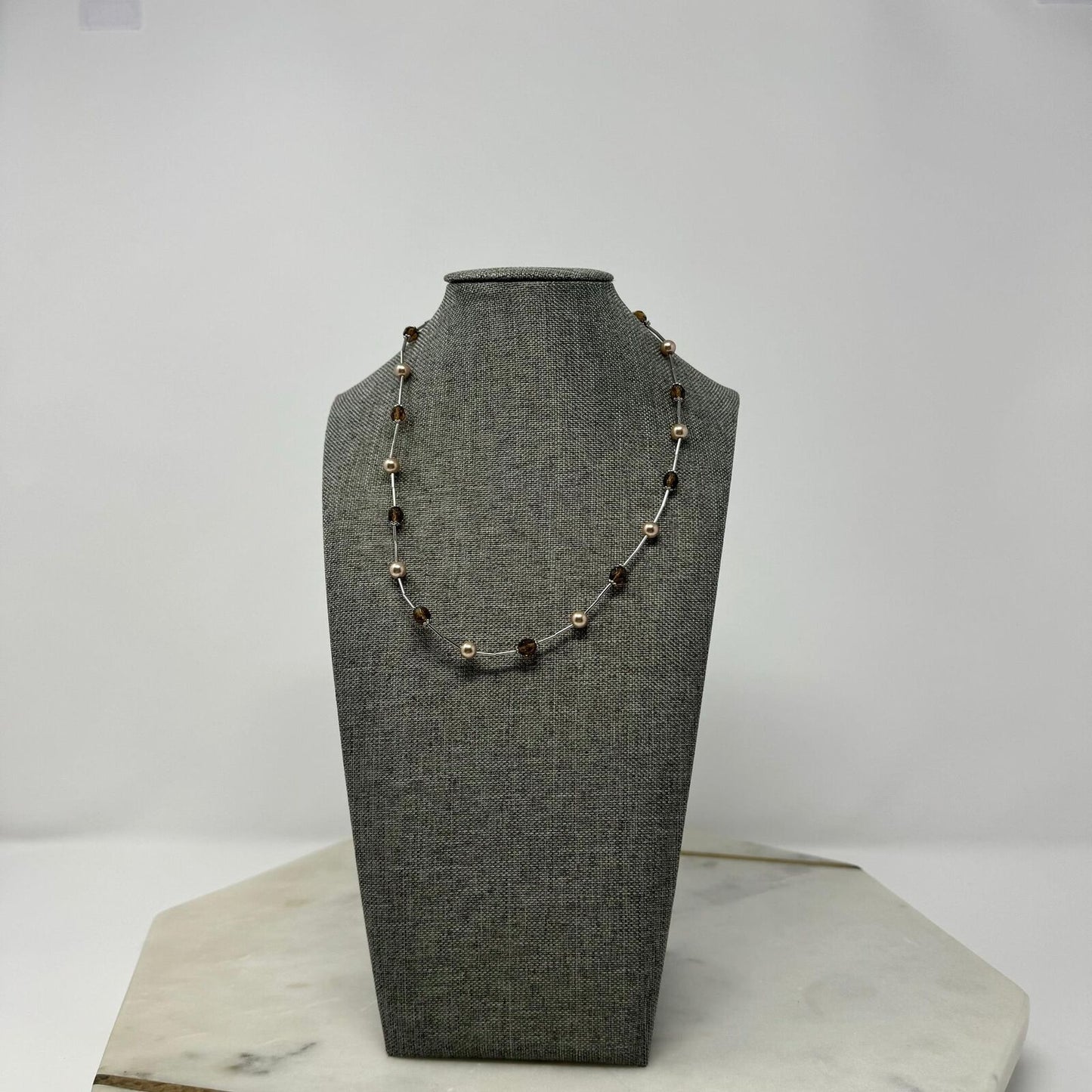 Lia Sophia Silver Pearl Necklace Station Pearl Beaded Accent Simple Sleek Chic