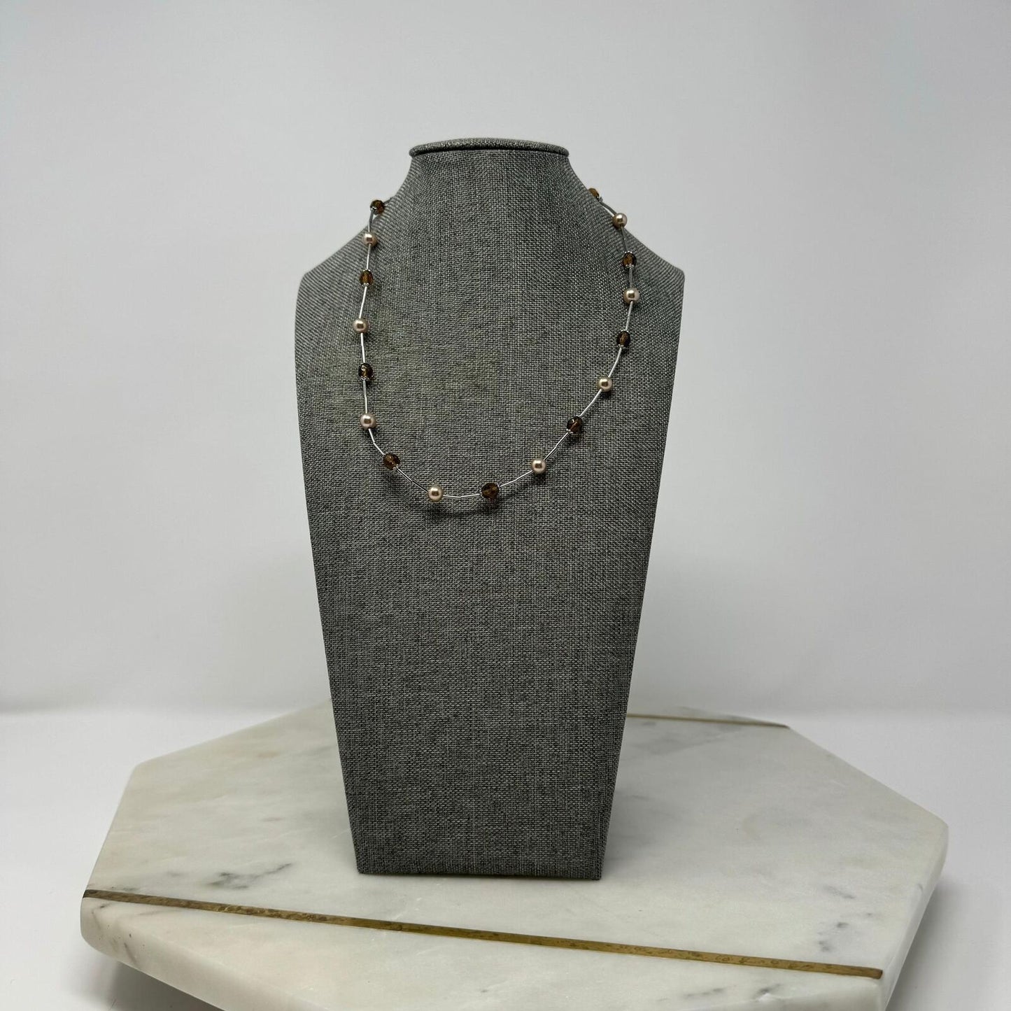 Lia Sophia Silver Pearl Necklace Station Pearl Beaded Accent Simple Sleek Chic