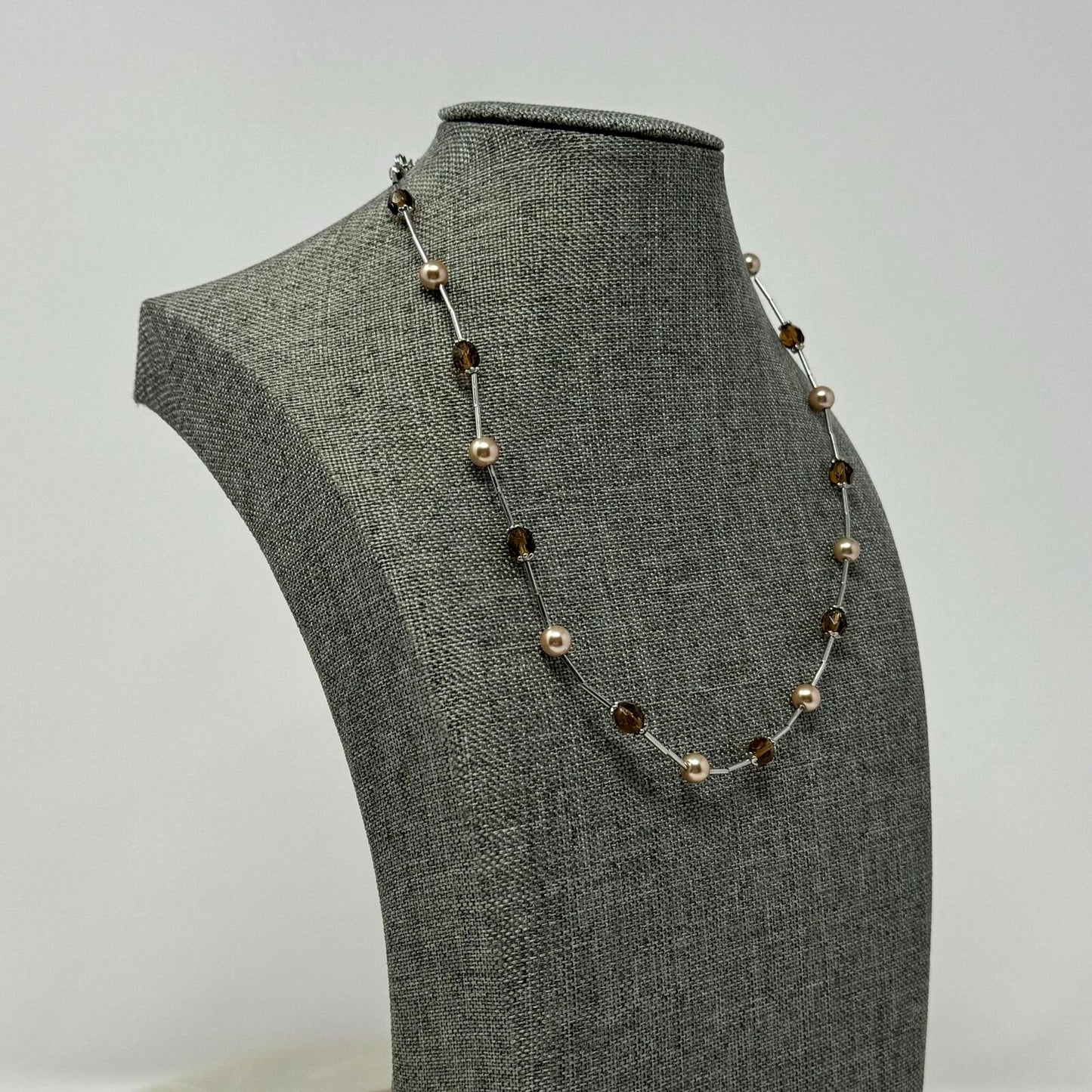 Lia Sophia Silver Pearl Necklace Station Pearl Beaded Accent Simple Sleek Chic