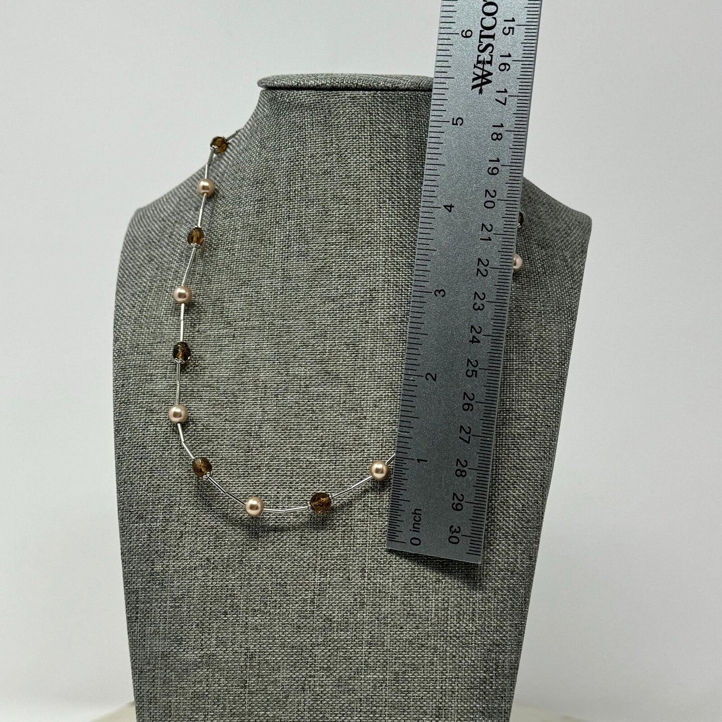 Lia Sophia Silver Pearl Necklace Station Pearl Beaded Accent Simple Sleek Chic