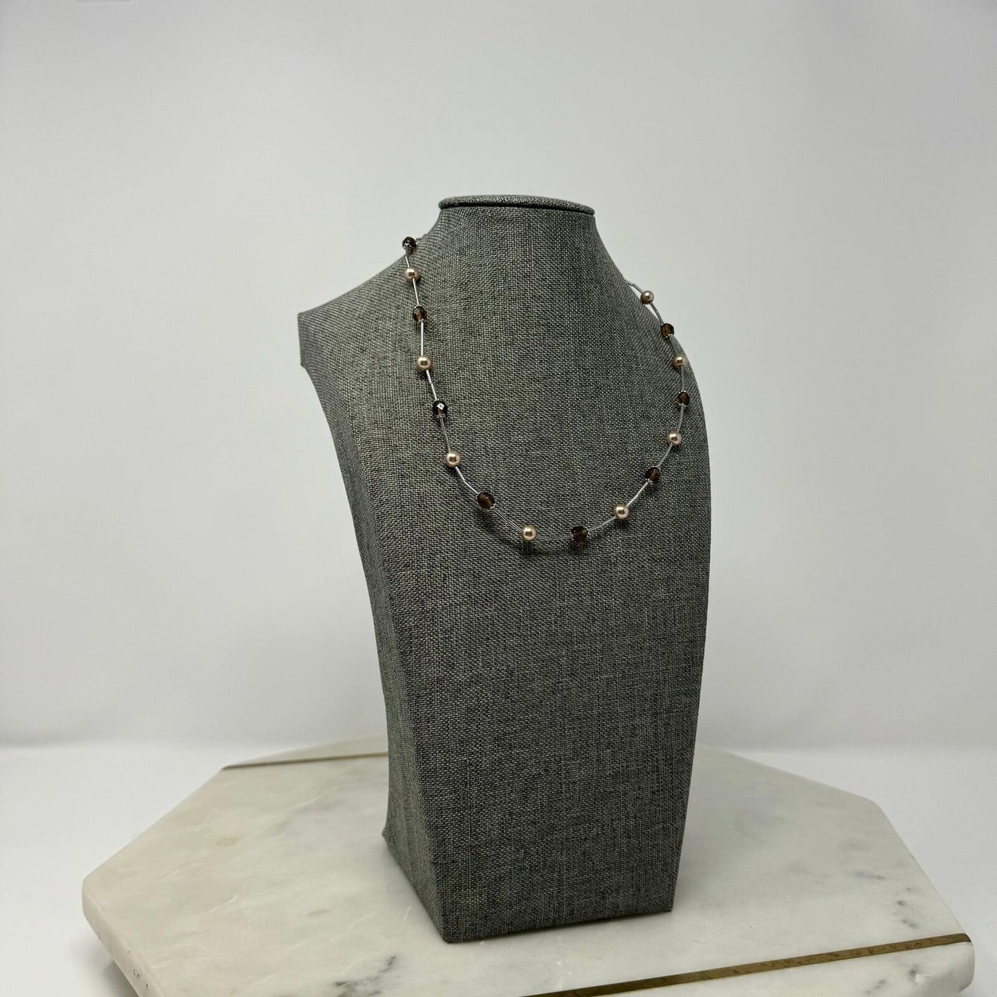 Lia Sophia Silver Pearl Necklace Station Pearl Beaded Accent Simple Sleek Chic
