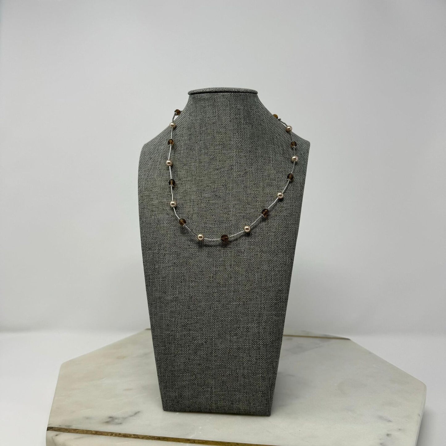 Lia Sophia Silver Pearl Necklace Station Pearl Beaded Accent Simple Sleek Chic