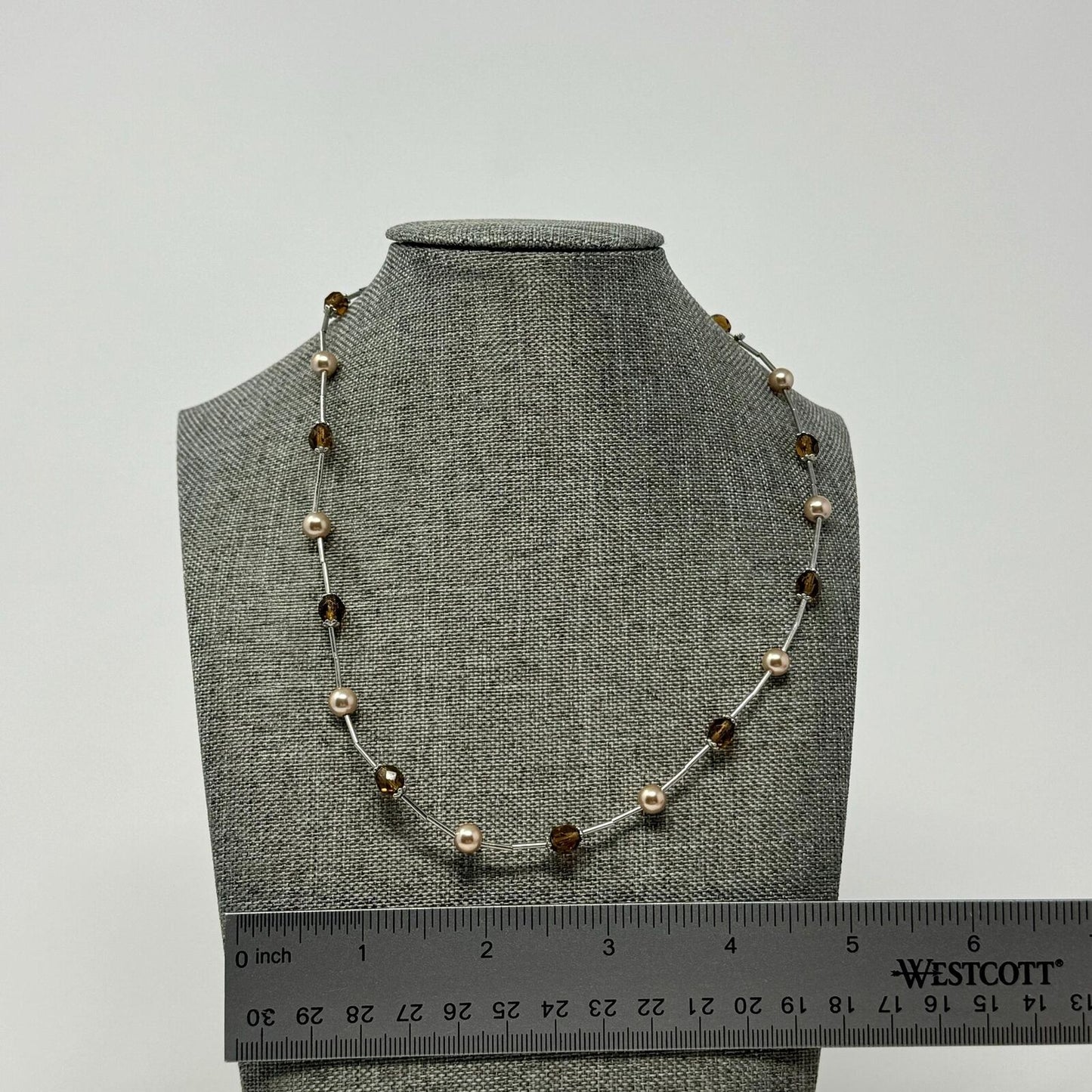 Lia Sophia Silver Pearl Necklace Station Pearl Beaded Accent Simple Sleek Chic