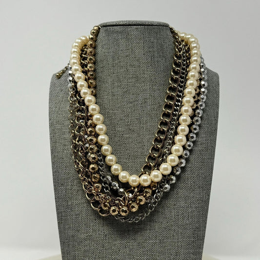 Premier Designs Pearl Chain Layer Necklace Shimmer Beaded Accents Rustic Bold