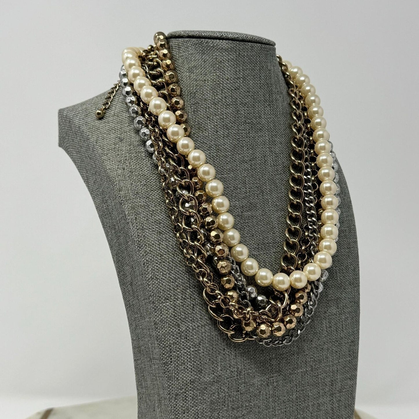 Premier Designs Pearl Chain Layer Necklace Shimmer Beaded Accents Rustic Bold
