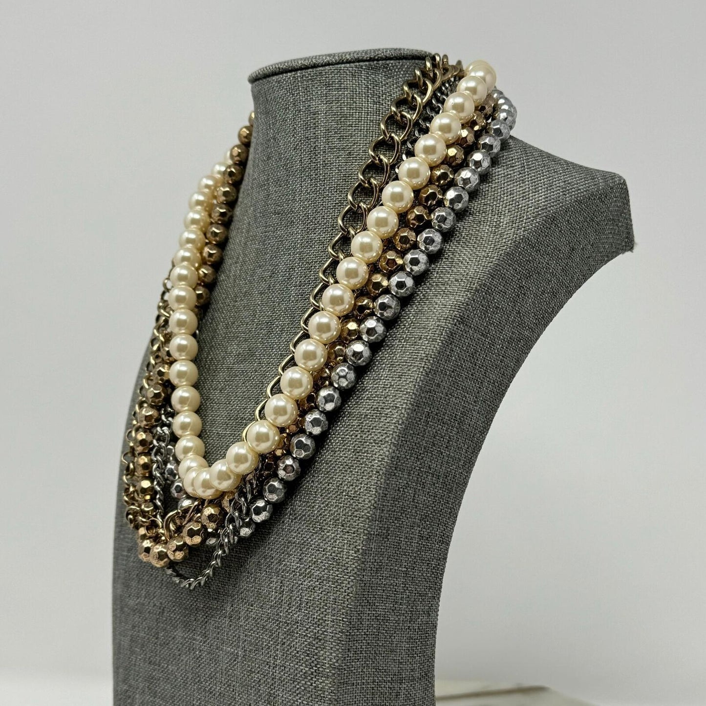 Premier Designs Pearl Chain Layer Necklace Shimmer Beaded Accents Rustic Bold