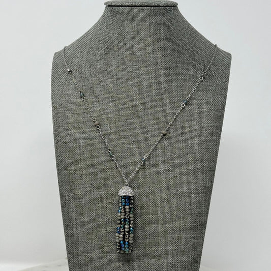 Ann Taylor Blue Jellyfish Tassel Statement Necklace Silver Accent Shimmer Chic