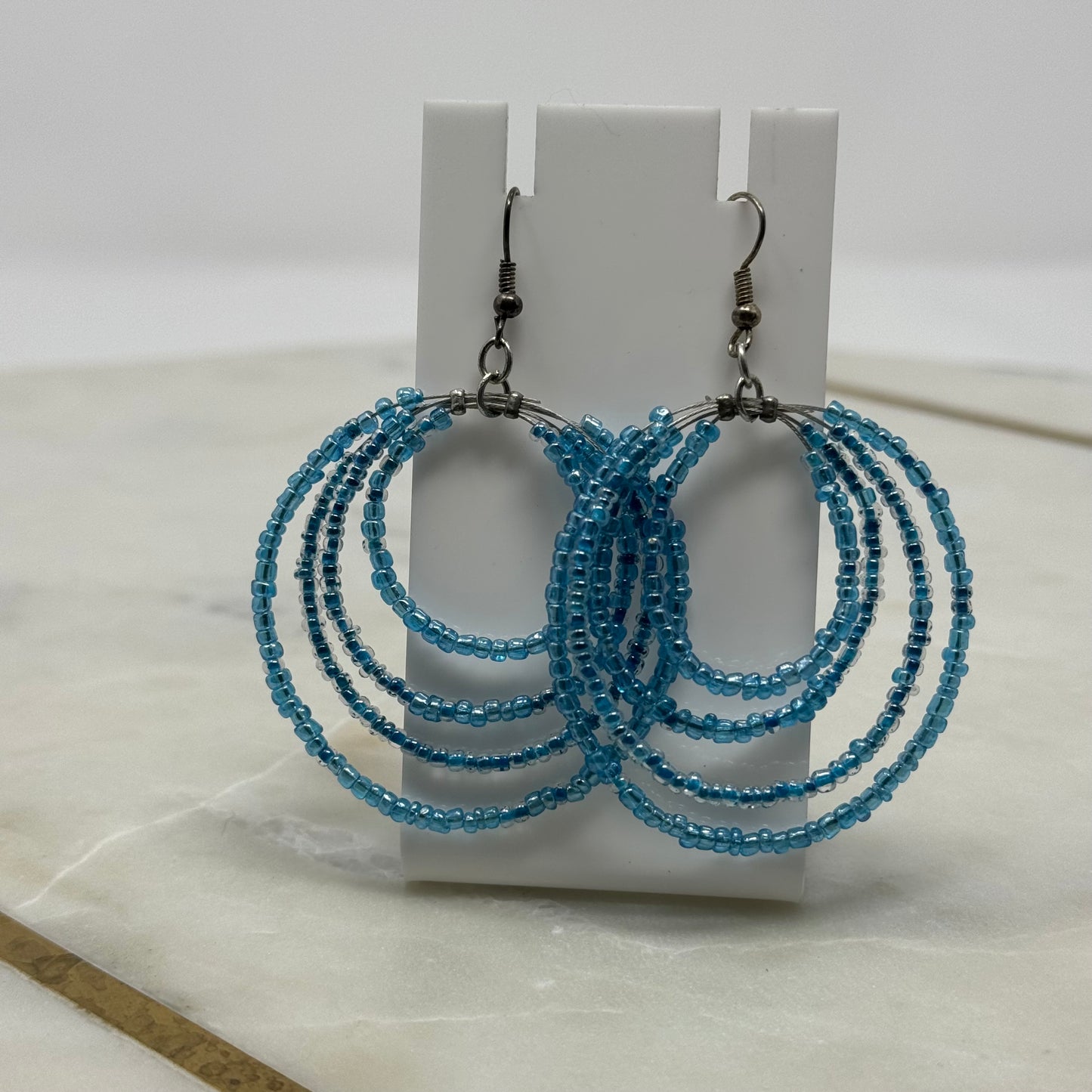 Blue Beaded Dangle Multi Layer Hoop Earrings