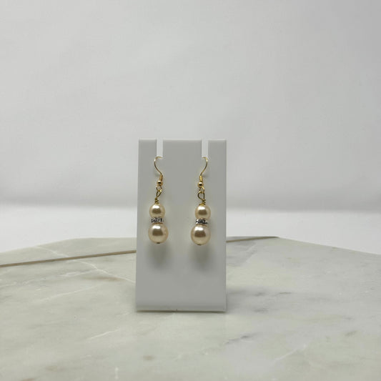 Gold Tone Pearl Rhinestone Accent Dangle Hook Earrings