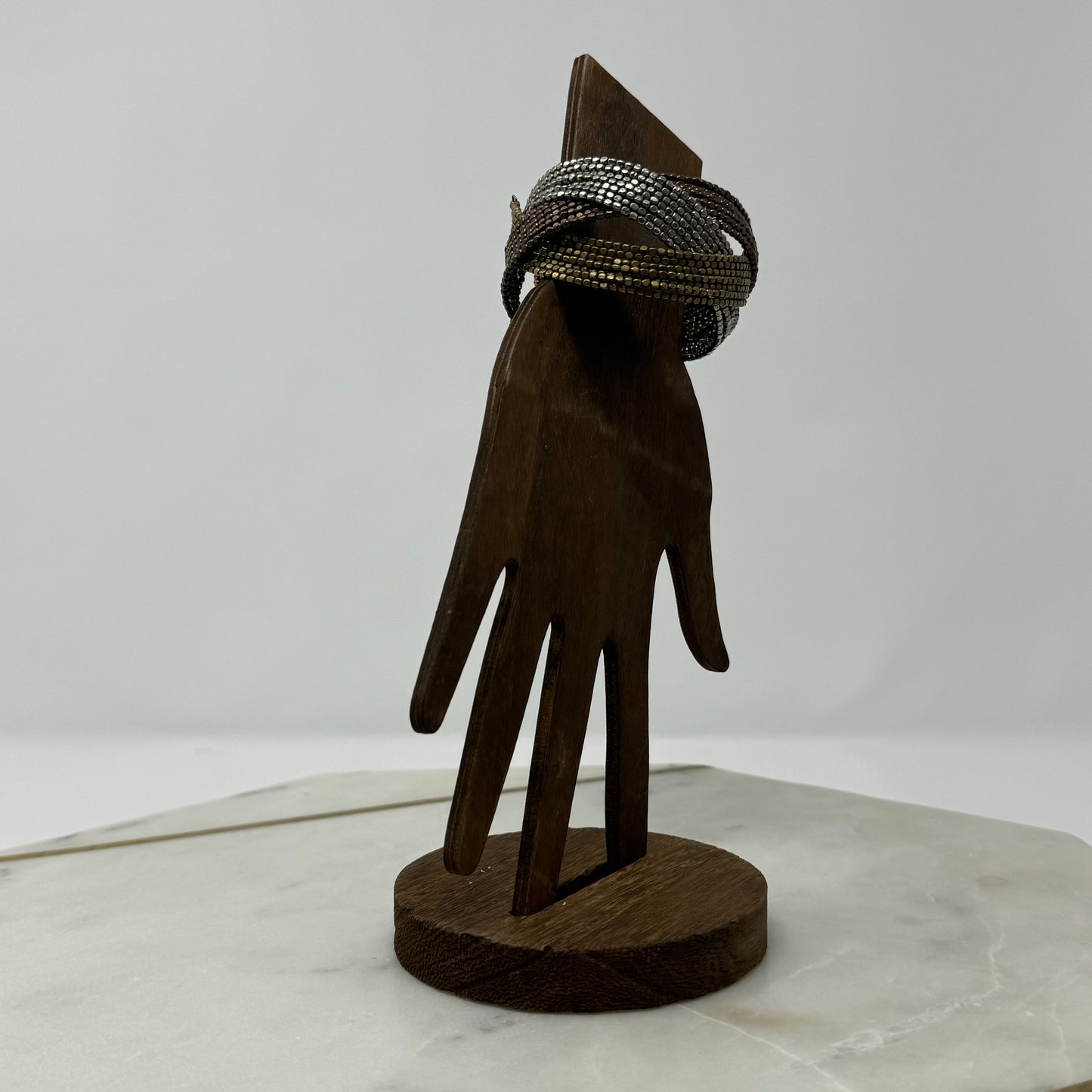 Braided Gold, Silver & Bronze Beaded Cuff Bracelet