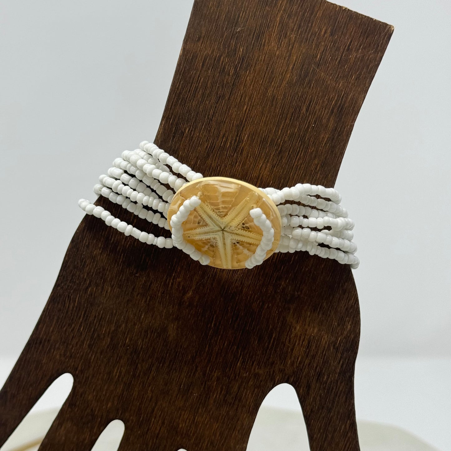 Bracelet Boho Beach Cuff Starfish Multi-Layer Seed Beads 7 in