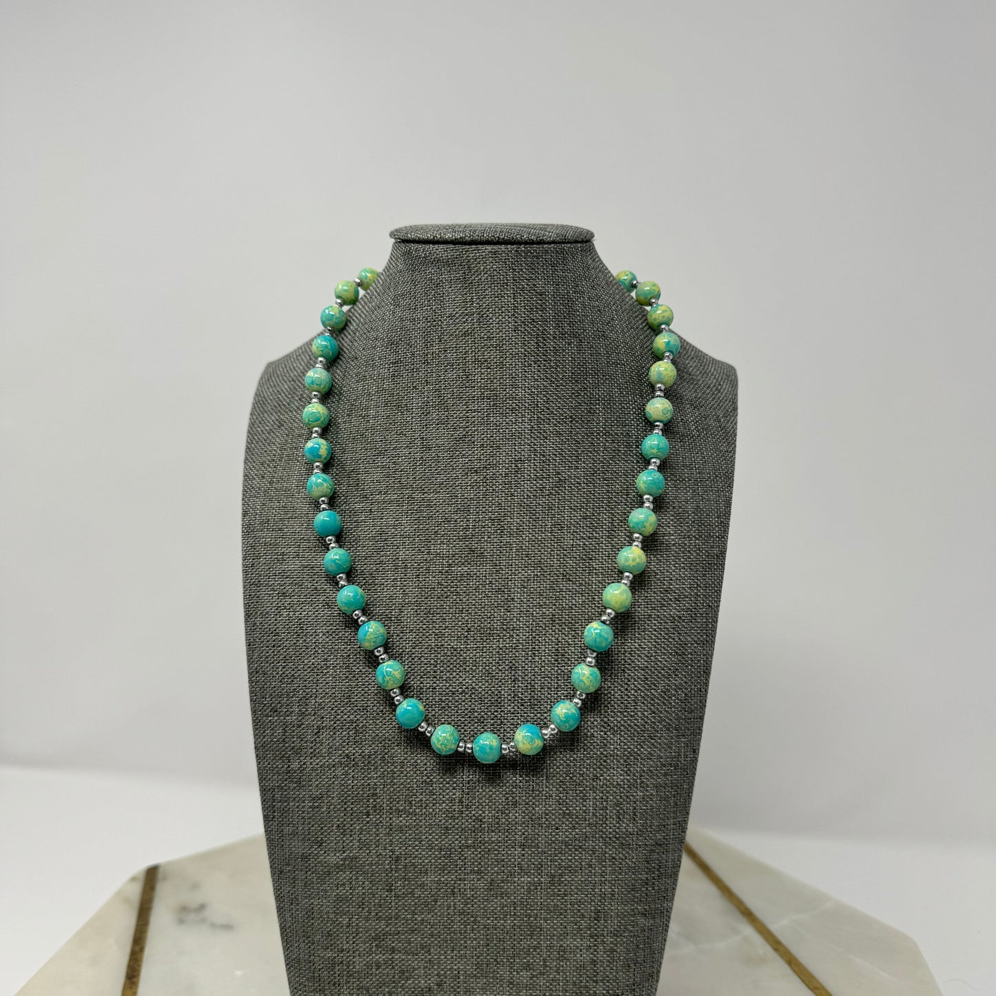 Blue & Yellow Beaded Necklace 16”