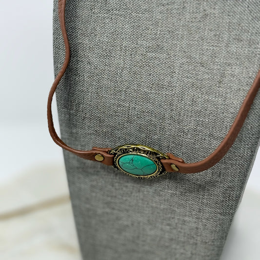 Necklace Boho Southwest Leather Turquoise Pendant 18 in Fashion Jewelry