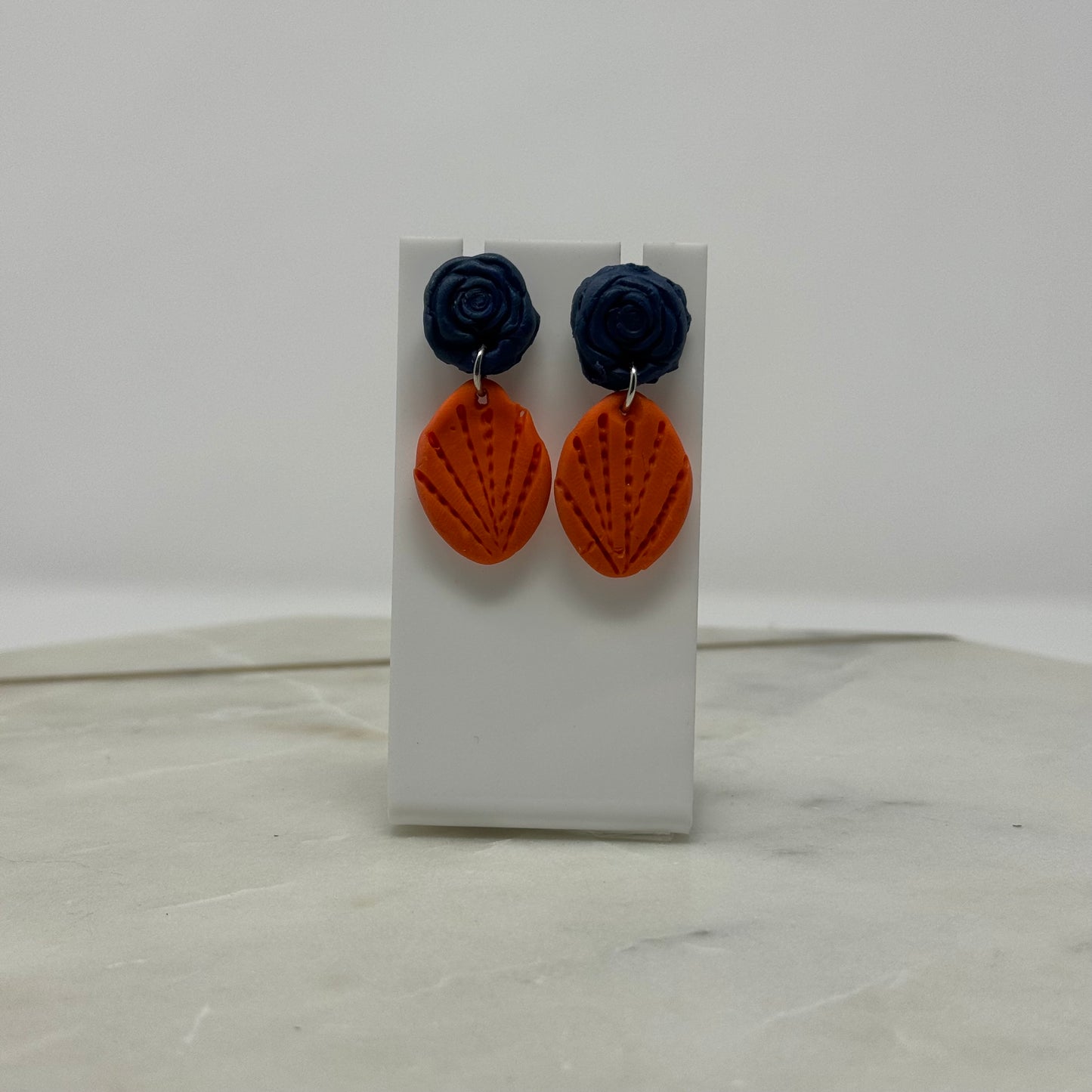 Boho Floral Orange & Blue Clay Dangle Earrings